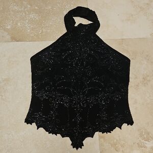 Tadashi Shoji Black Beaded Halter Top/Great For HOLIDAY!